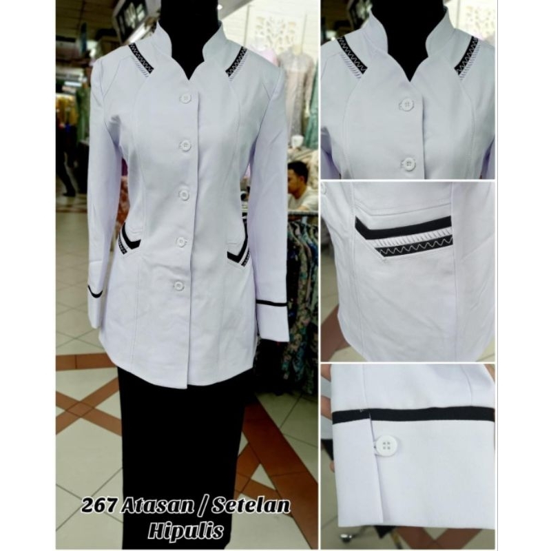 Baju Seragam Hitam Putih Lis Guru Wanita Size S-5L Set Rok dan Celana