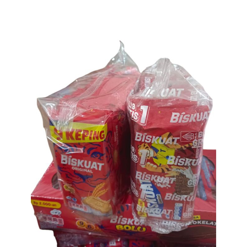 

Biskuat rentengVarian original dan coklat15,2g 1 renteng isi 10 bungkus