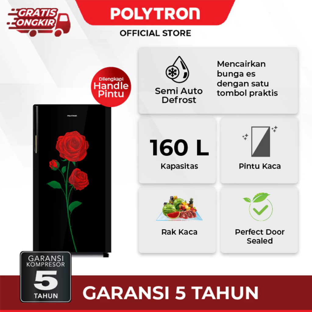 POLYTRON Kulkas 1 Pintu Belleza Varia 160 liter PRA 16DRX - 16 DRX