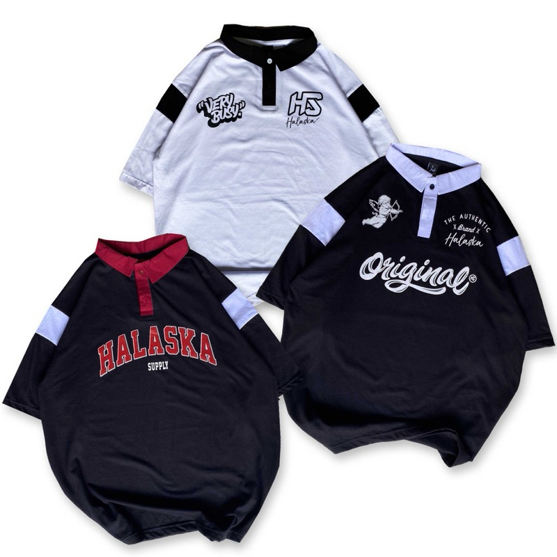 Baju Oversize Rugby Kerah Sablon Pria Halaska