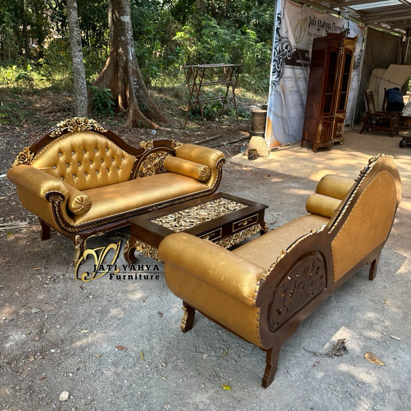 Sofa Santai Sofa Tamu Jati + meja ketapang 120x60 laci sudab include kaca meja