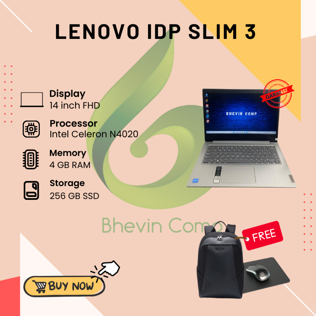 LENOVO IDEAPAD SLIM 3 INTEL CELERON N4020 RAM 4GB SSD 256GB
