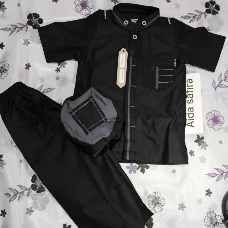 (AL-WAFA) SETELAN MUSLIM ANAK AL-WAFA PREMIUM KANCING THAILAND TANGAN PENDEK DARI UMUR 0- 14TAHUN TA