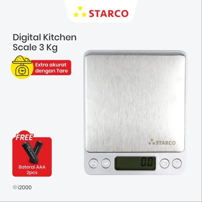Starco Timbangan Dapur Digital I 2000 Kapasitas 3000g Silver