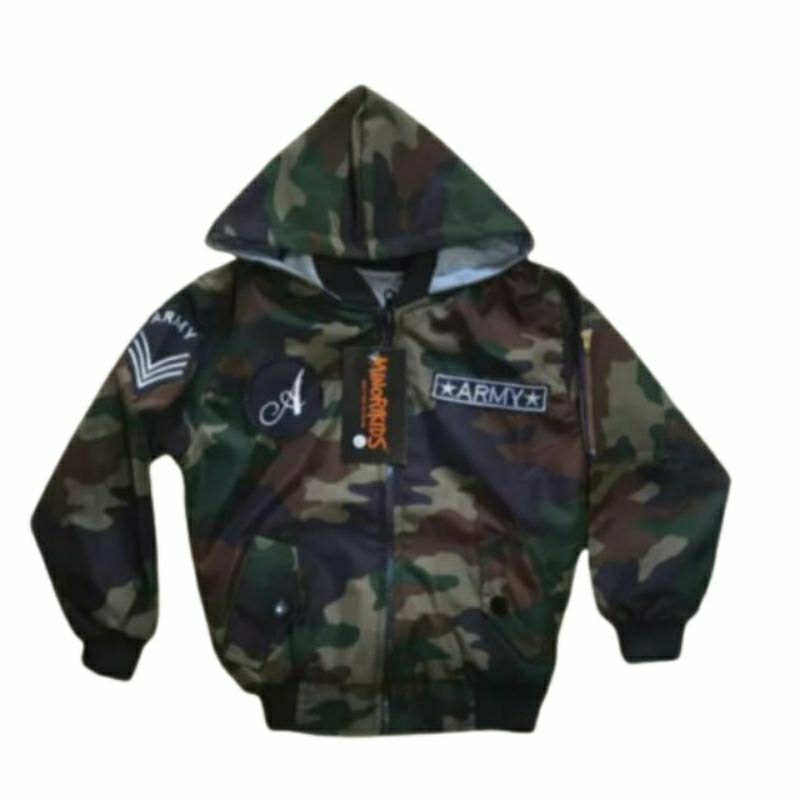 ​JAKET BOMBER ANAK ARMY Premium - Jaket Loreng Tentara Anak Laki-Laki & Perempuan Bahan Tebal (Usia 