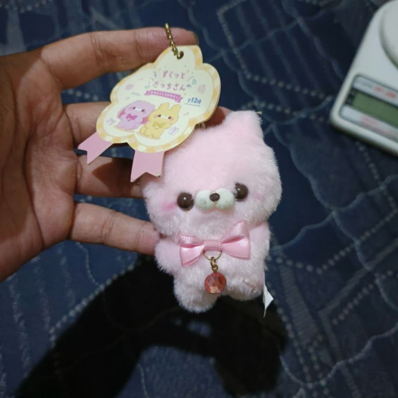 Boneka Authentic YELL Jpn Cute Pink Furry Teddy bear tag soft toy plush plushie keychain with pink g