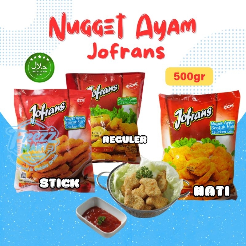 

Jofrans Naget Ayam Reguler 500gr Chicken Nugget Stick Stik Hati Love Frozen Food Olahan Daging Ayam Beku.