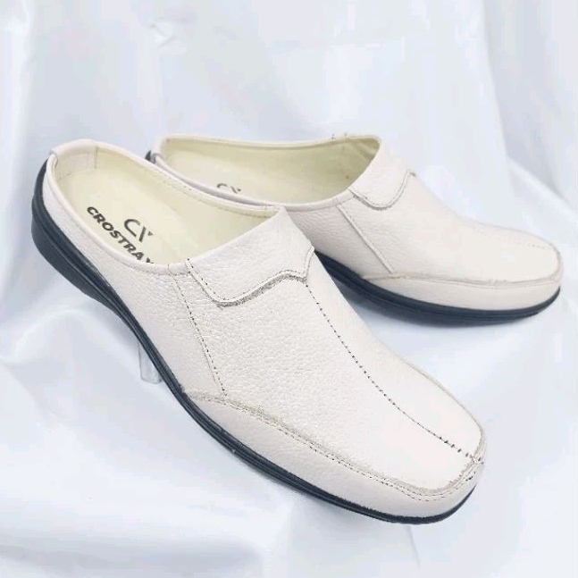 Sepatu Sandal Pansus Pria Putih Hitam Kulit Asli Model Bustong Original