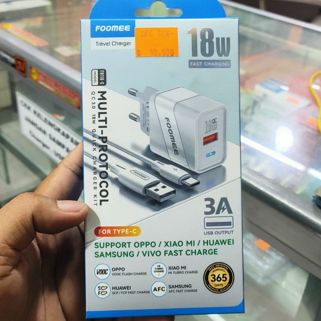 Quick Charger Foomee FR116-C QC 18w With Cable Type C FR116