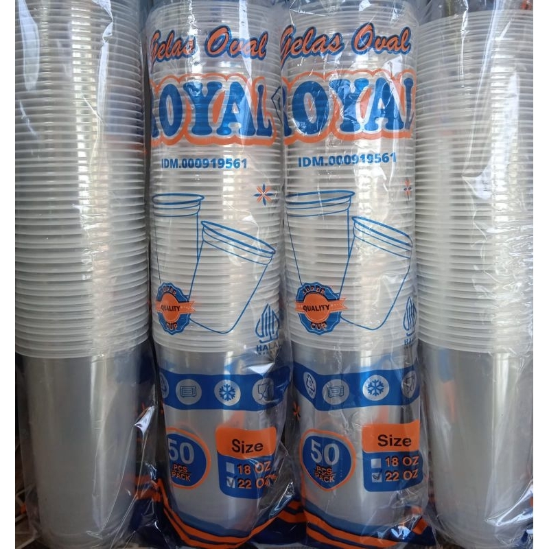 Gelas Plastik Cup Oval Merk Merak atau Royal 16oz 18oz 22oz