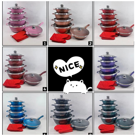 DESSINI 12S COOKWARE SET-MIX COL  Panci Dessini Set / Panci Masak Anti Lengket