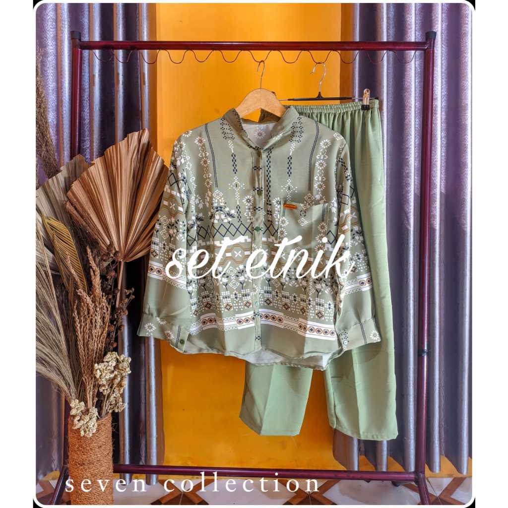 SET KEMEJA MOTIF SALUR DAN ETNIK/Setelan Crinkle kemeja salur wanita remaja/dewasa//one set wanita/o