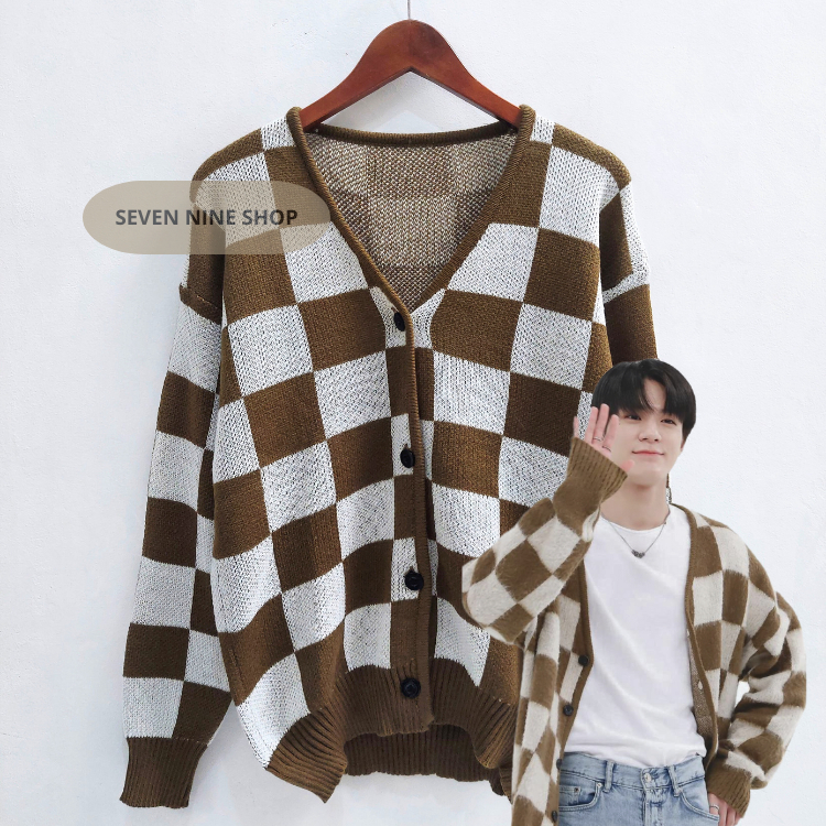 Casket Oversize Cardigan Rajut Outer Premium Motif Catur/CARDIGAN JENO NCT MOTIF KOTAK