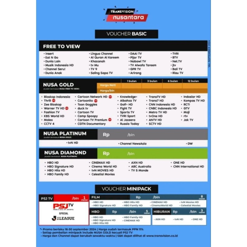 Lengkap Paket Isi Ulang Tranvision Tanaka Nusantara HD 30 Hari