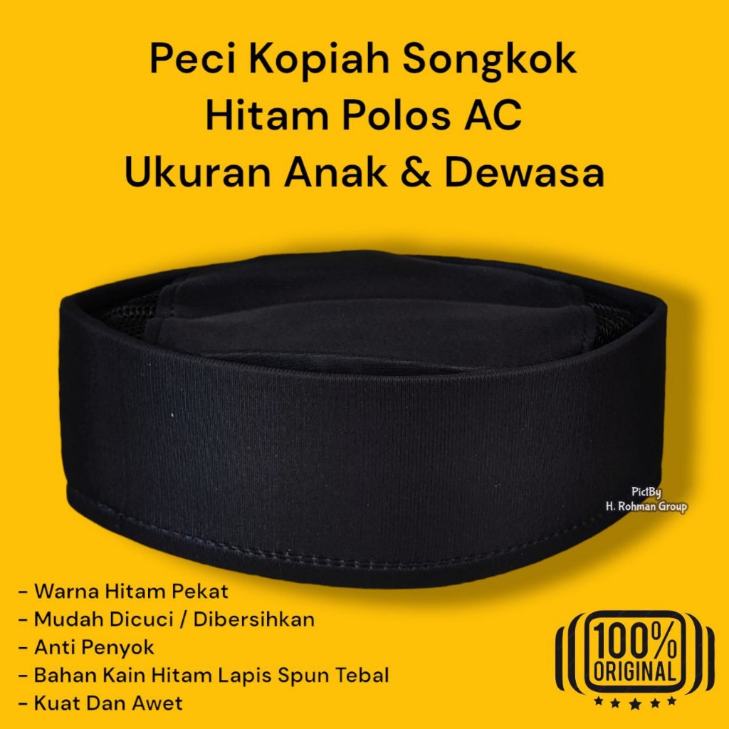 Peci Hitam Polos AC Bahan Kain Halus