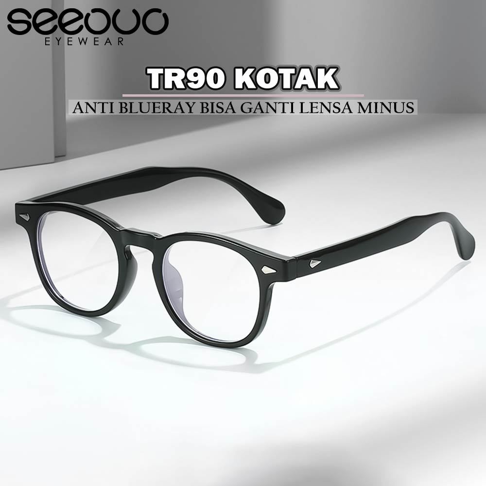 Seeouo Kacamata Lens Antiradiasi Blueray Bentuk Kotak Simple Bahan TR90 Lentur Ringan Bisa Minus Sty