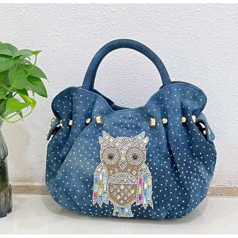 Summerbags Tas Tangan Jeans Wanita Motif Burung Hantu Unik 9703