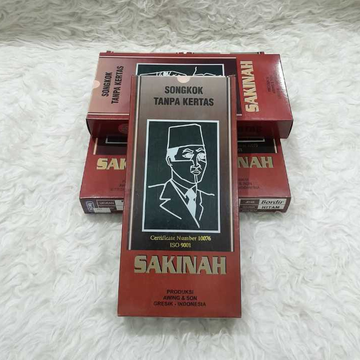 PECI/SONGKOK TANPA KERTAS AWING BORDIR HITAM SAKINAH (PREMIUM)