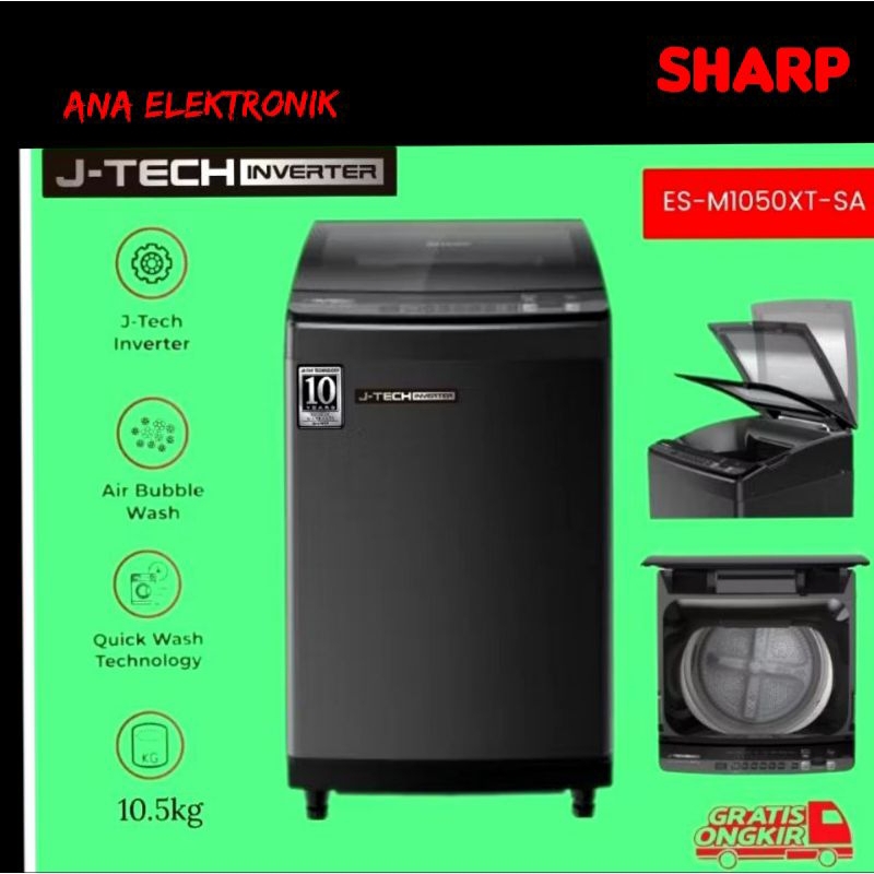 MESIN CUCI SHARP 10.5 KG (10 KG) ES-M1050XT-SA INVERTER 1 TABUNG ( BATAM )