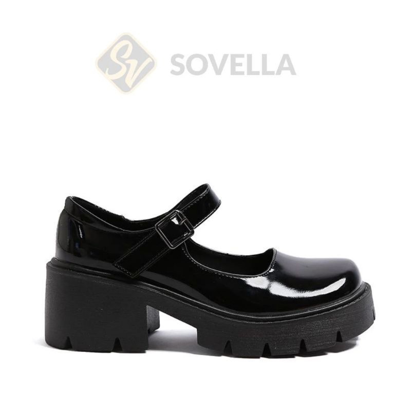 SOVELLA | Thalia Sepatu Boots Wanita | Hitam Glossy | Kerja Kuliah Sekolah | Preloved Second Shoes