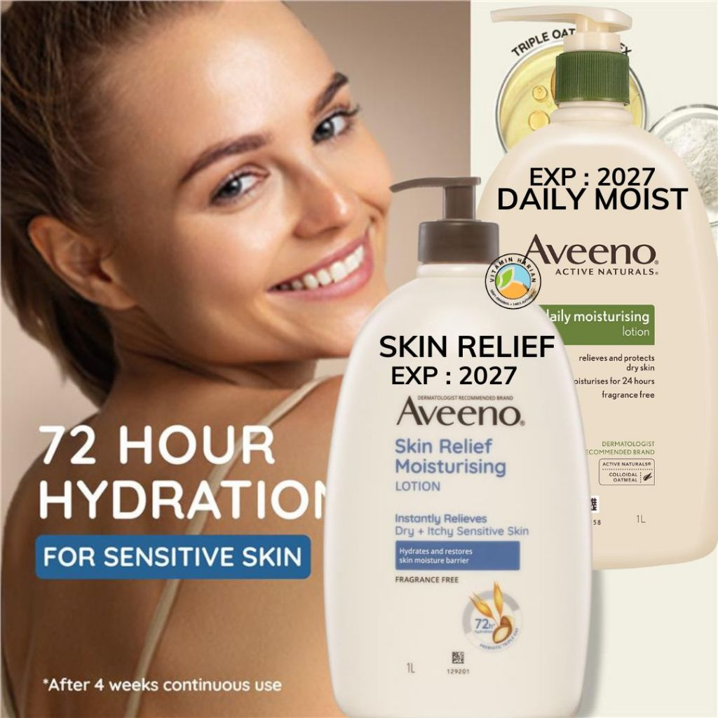 READY - Aveeno Skin Relief Daily Moisturising Lotion 1L 1 Liter 1000ml AVEENO SKIN for sensitive ski