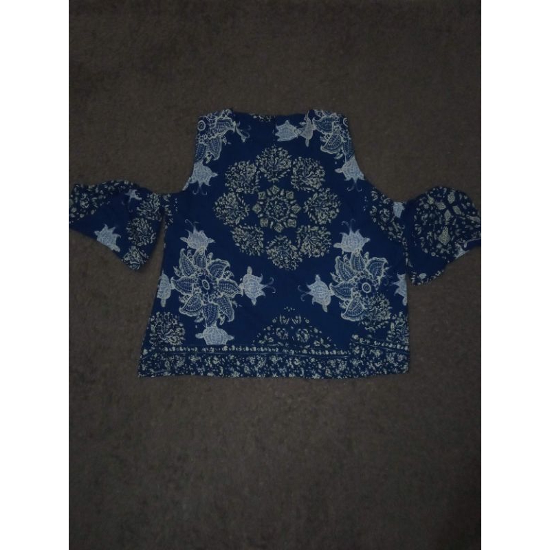 preloved blouse batik baju biru tua navy wanita