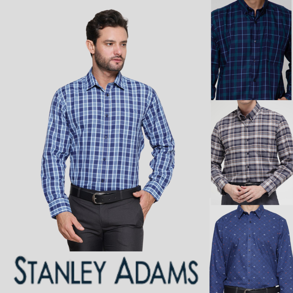 [COD] Kemeja Kerja Pria Formal Lengan Panjang STANLEY ADAMS Reguler Fit Motif Kotak Kotak | Kemeja J