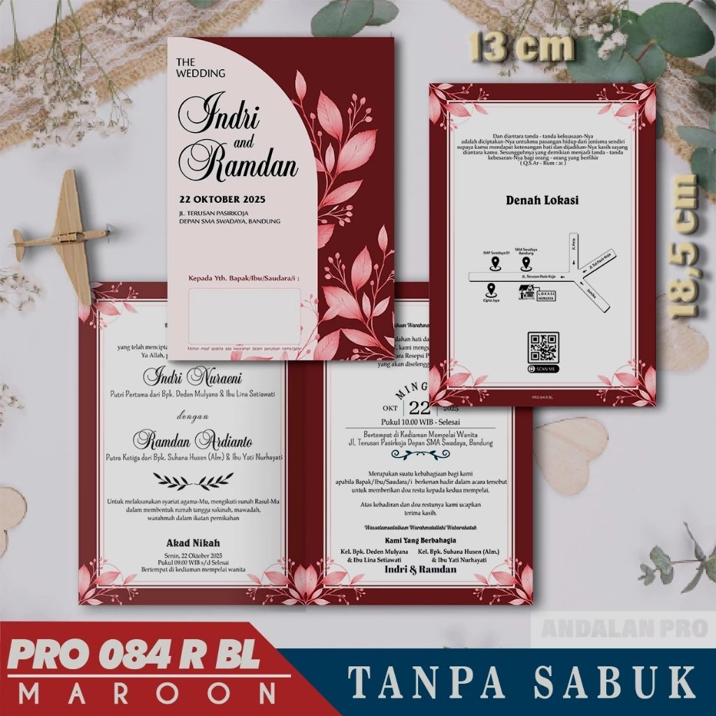 Undangan Pernikahan Warna Maroon Elegant Kekinian - PRO