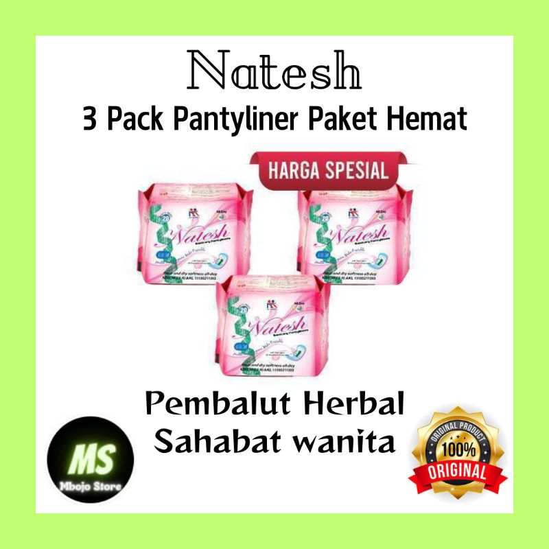 NATESH PANTYLINER KESEHATAN HERBAL (3 PACK @ 20 PCS) PEMBALUT KEWANITAAN PEMBALUT HERBAL PEMBALUT KA