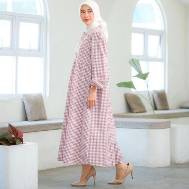 Tartan midi dres kotak kotak Busui