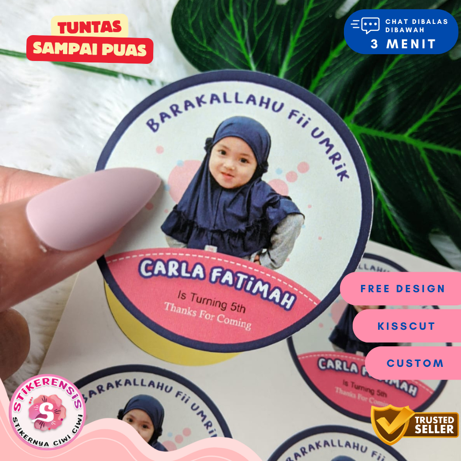 

5-8 Sticker Ulang Tahun Stiker Label Ultah Anak Bulat Stiker Undangan Ulang Taun A3+