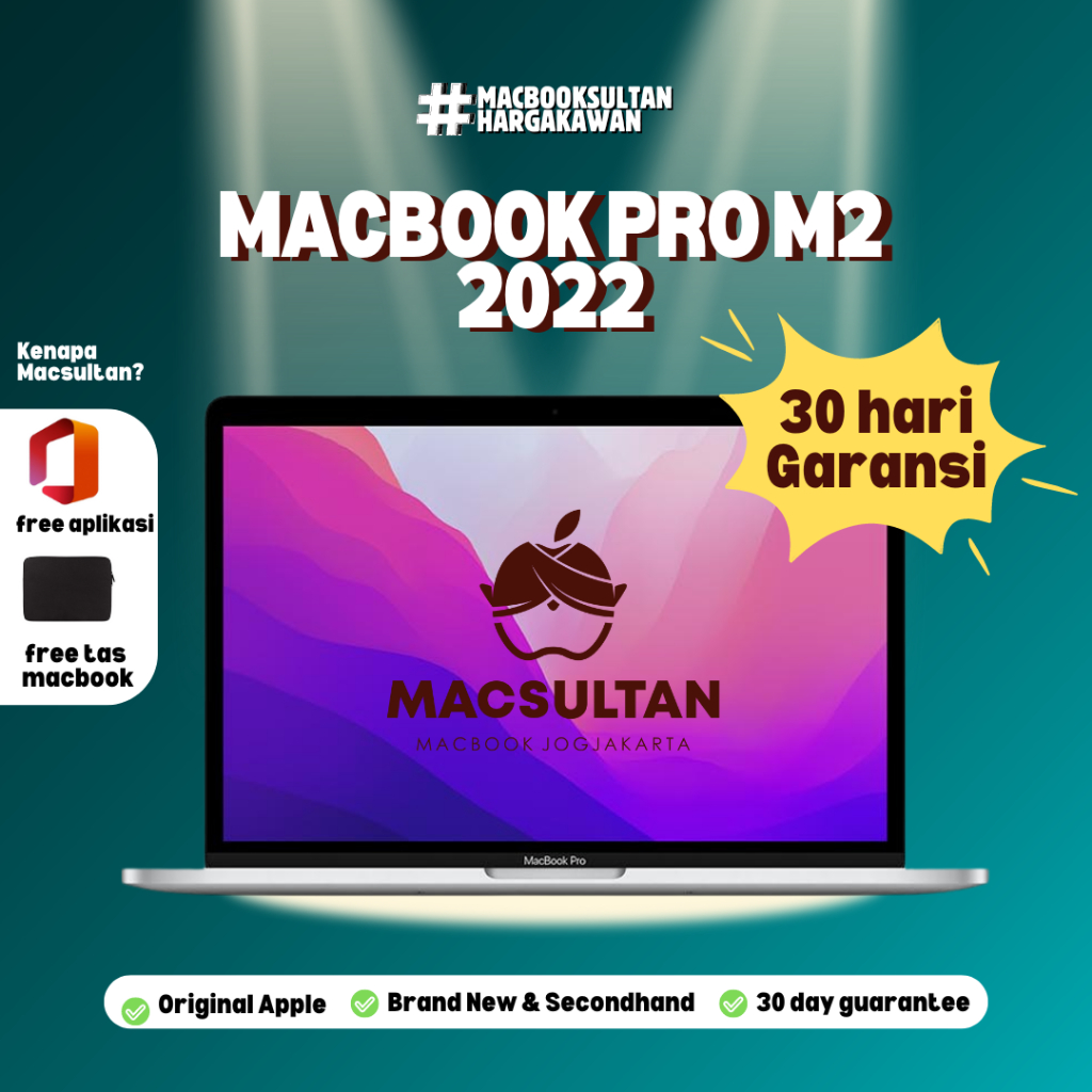 Macbook Pro M2 2022 Retina 13,6" Inch 8 GB 256 GB Fullset Original 100% Second Laptop Apple Termurah