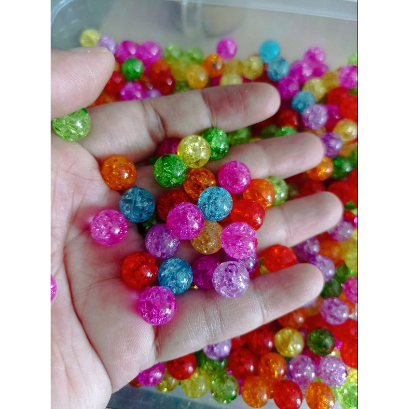 (15Gram) Mote Retak Manik Manik Ice Bola Kaca Retak Acrylic Bead Crackle