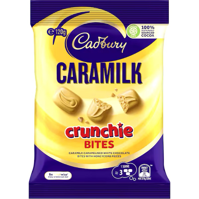 

Cadbury Caramilk Chocolate Crunchie Bites Snack & Share Bag 120g - Australia