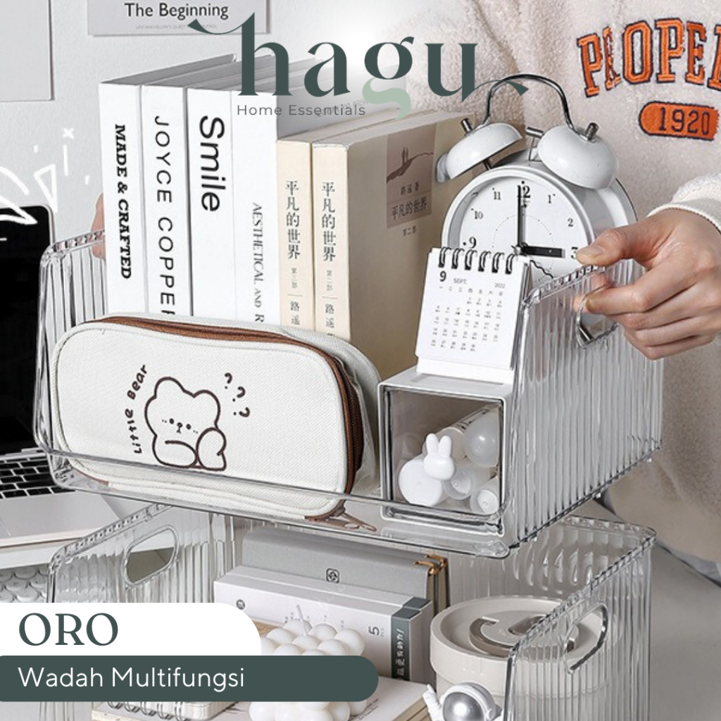 HAGU - ORO Storage Kosmetik Plastik Rak Meja Make Up Acrylic Organizer Buku Organizer Tumpuk Majalah