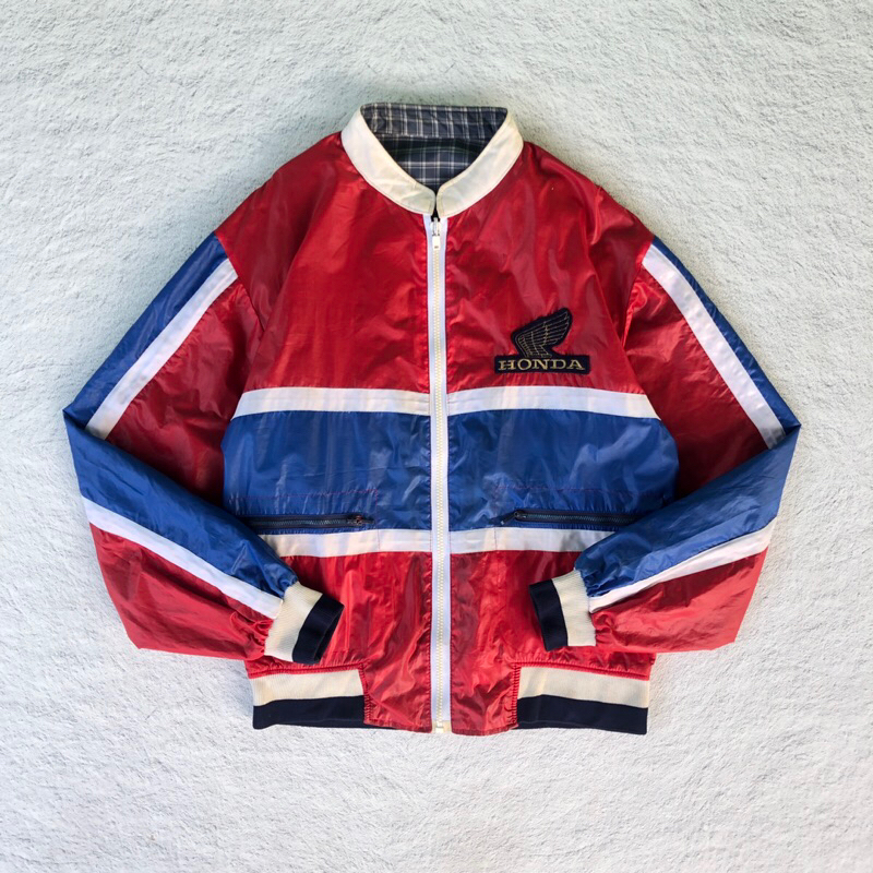 VINTAGE  80s BOMBER HONDA JACKET MOTORCYCLE RACE REVERSIBLE JAPAN TEAM HRC US