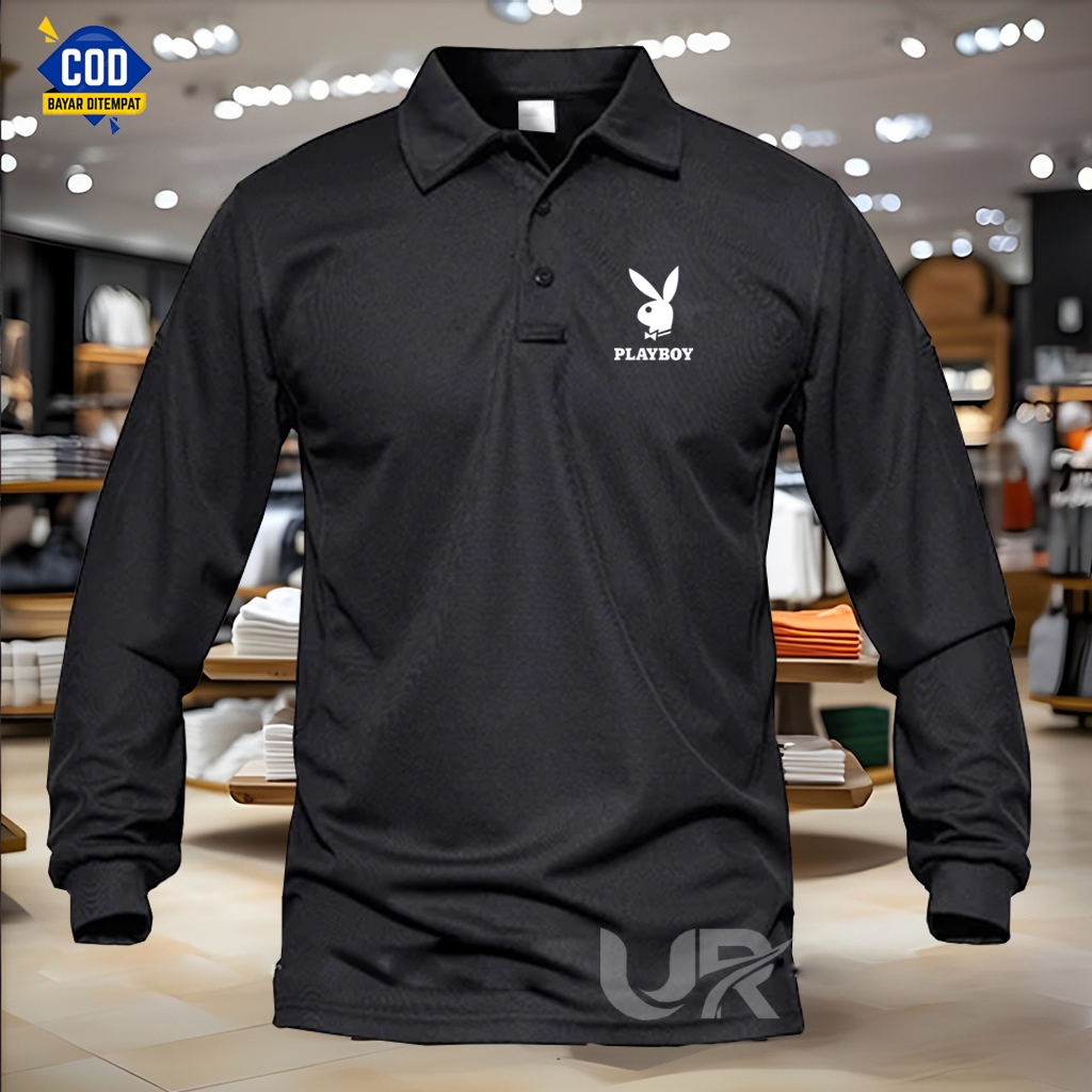 POLO Shirt KAOS POLO LENGAN PANJANG PRIA / WANITA POLO Playboy  Logo Putih// Kaos Kerah Polo Shirt C