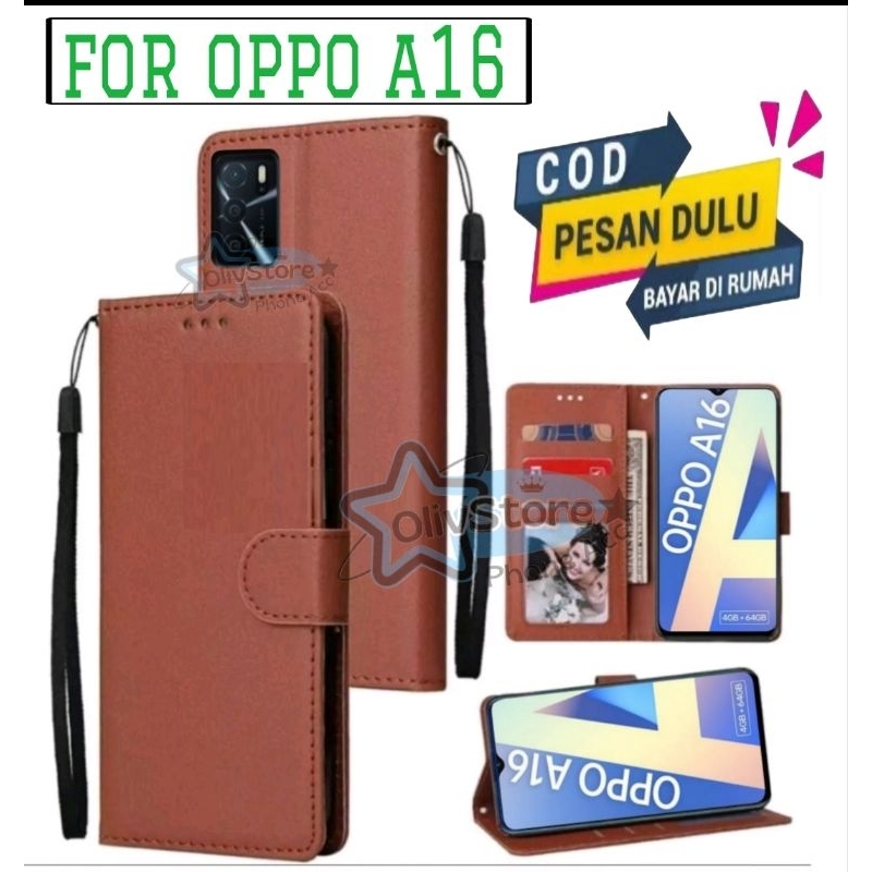 Sarung Dompet Untuk Hp Oppo A16 Flip Case Leather Premium Sarung Dompet Kulit Pelindung Hp