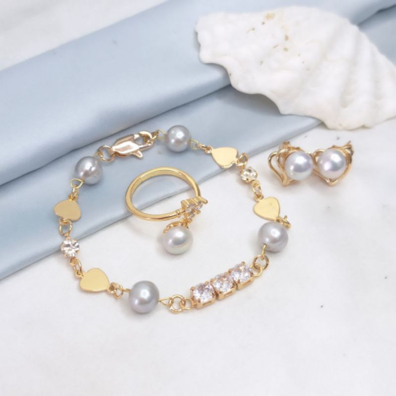 1 SET PERHIASAN MUTIARA ASLI AIR TAWAR BERSERTIFIKAT, LOMBOK PEARL, KADO ULTAH WANITA