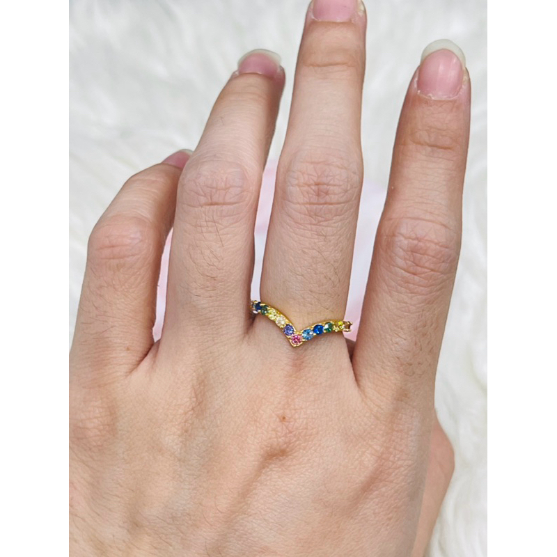 Cincin aurel permata warna warni rainbow pastel uk 12 & 18 emas asli kadar 700