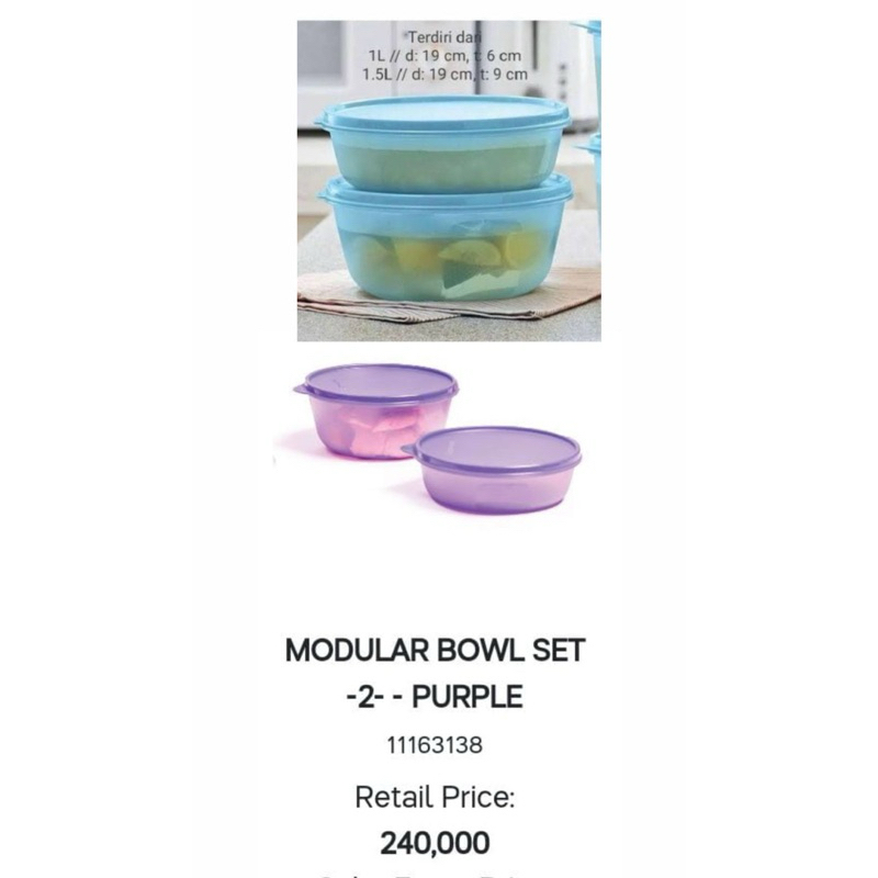 Modular Bowl (2) 1L-1,5L Tupperware