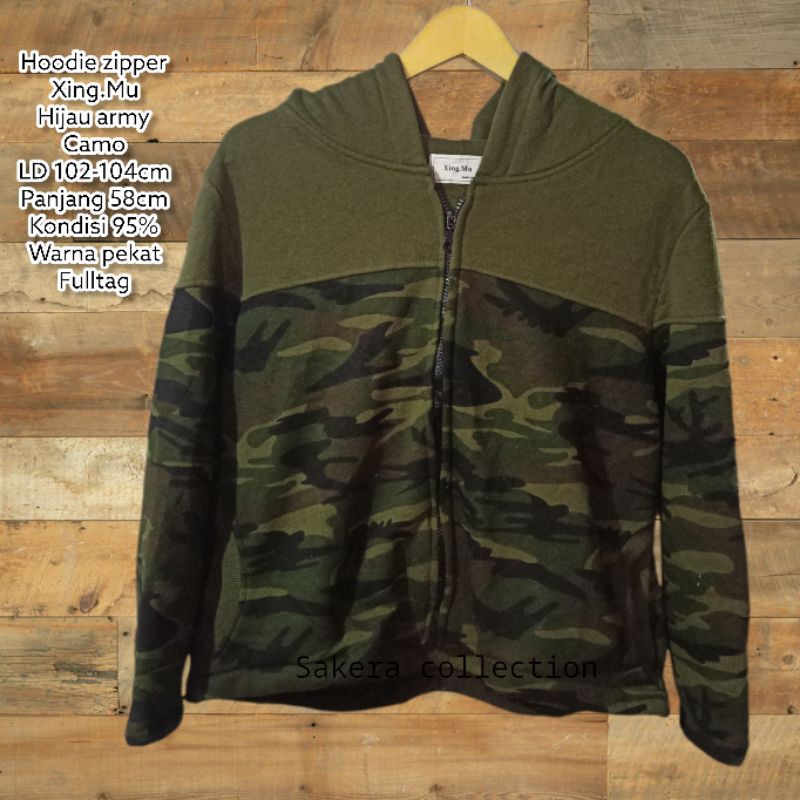 Hoodie zipper Hijau army Camo cewek