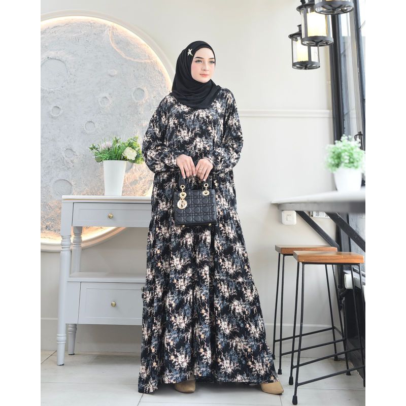 GAMIS RAYON UMPAK /SUSUN JUMBO LD 130 ALL SIZE FIT XXXL 2 WARNA HITAM & KREM