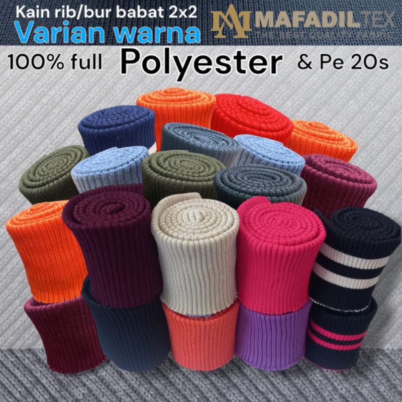 kain rib/bur 2xw Babat warna polos dan strip polyester pe 20s premium