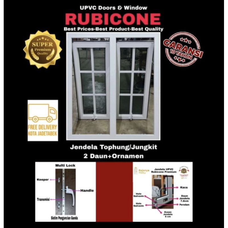 Jendela UPVC RUBICONE SUPER PREMIUM Jungkit 2 Daun