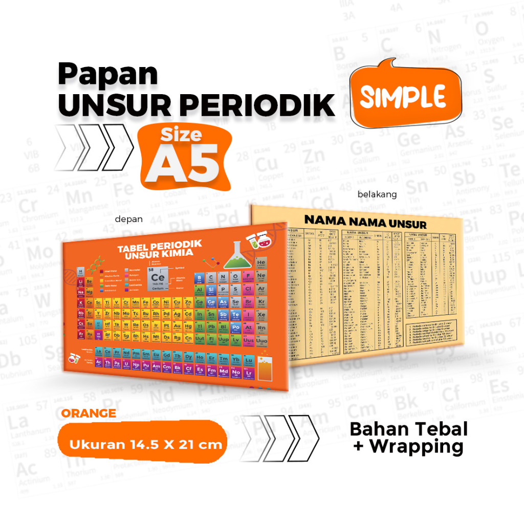 

GBM //Papan Unsur Periodik Kimia Size A5 Varian Warna orange