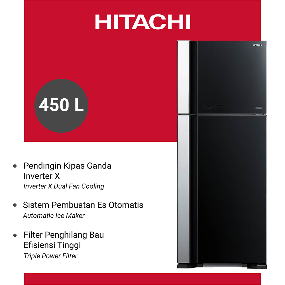 HITACHI Kulkas 2 Pintu Besar Inverter 510 Liter R-V61PGD7 BBK