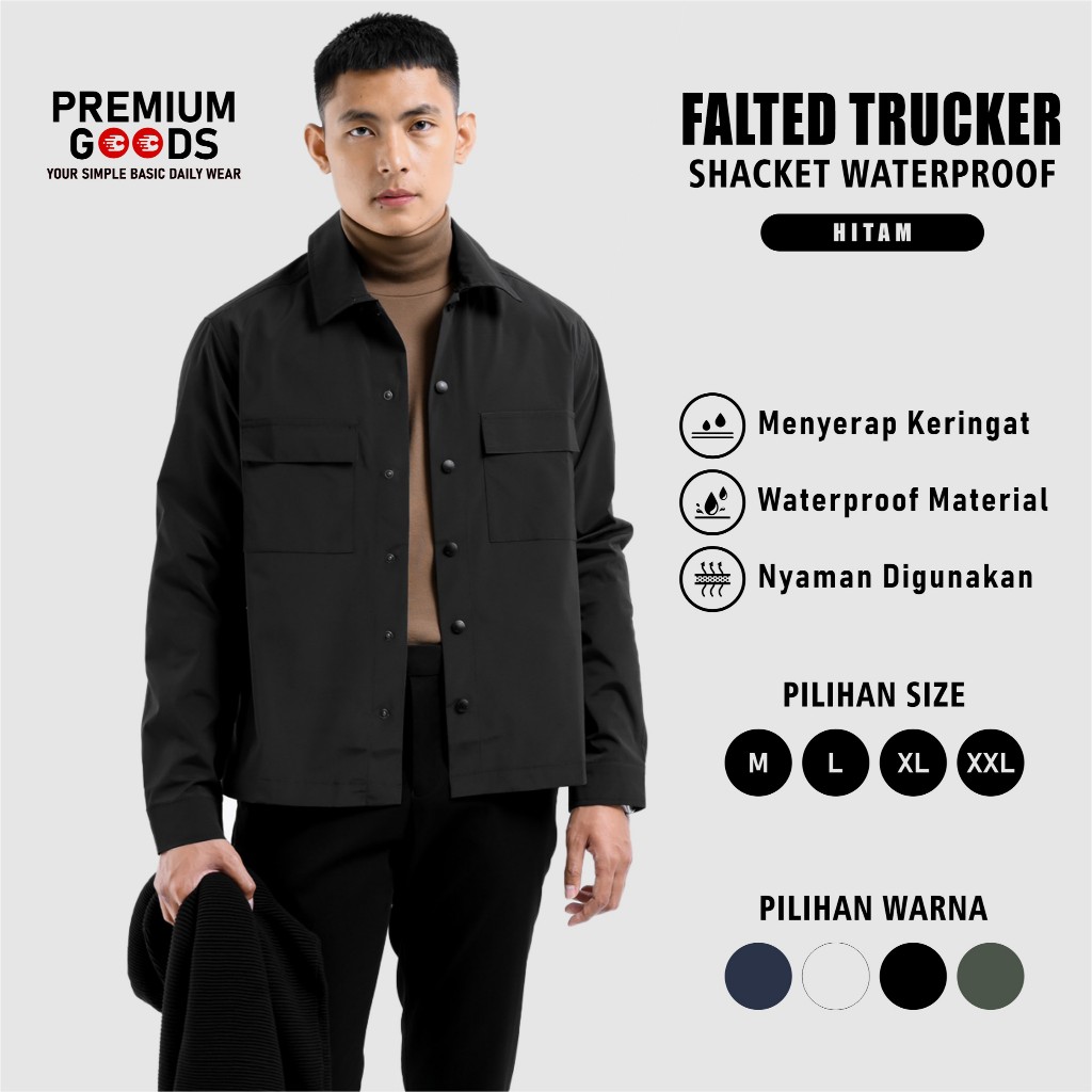 Falted Trucker Jaket | Jaket Trucker Taslan Overshirt | Jacket Trucker Hitam Premium