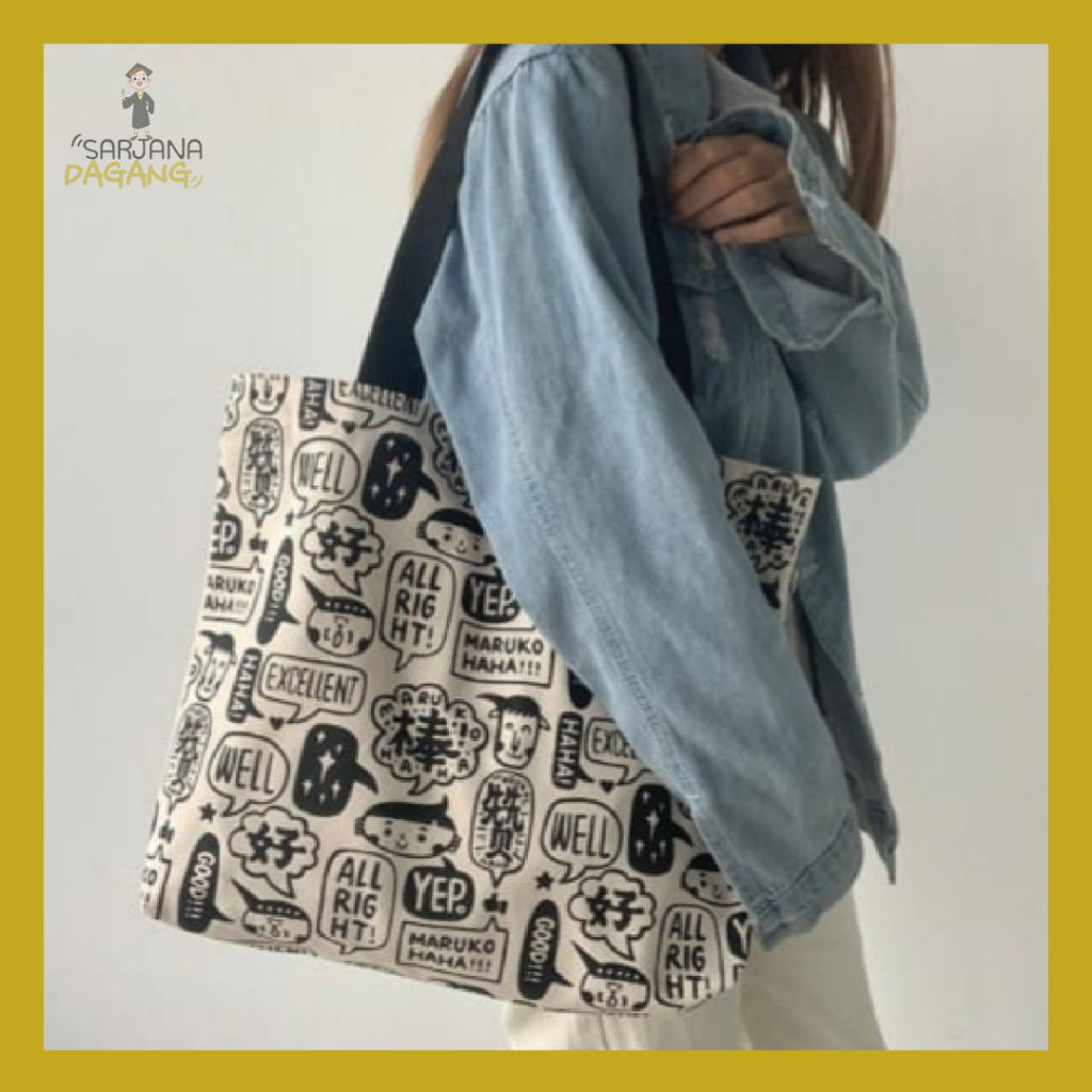 TAS TOTE BAG KANVAS WANITA FULL PRINT TOTE BAG KOREA TOTE BAG KANVAS TOTE BAG KOREA