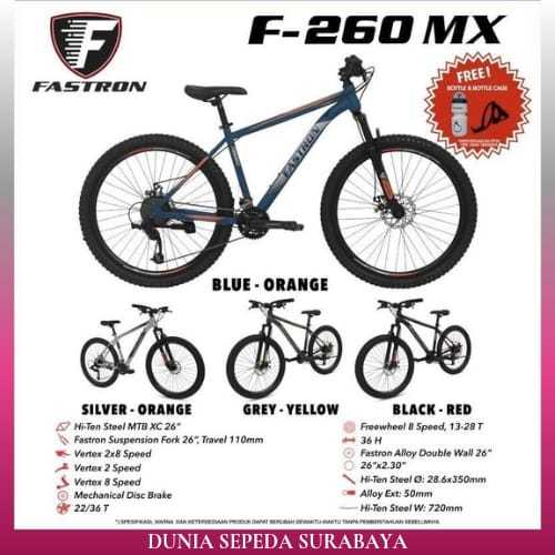 SEPEDA GUNUNG MTB FASTRON F 260 MX UKURAN 26 INCH 3X8 SPEED REM CAKRAM,SEPEDA READY SEMUA WARNA - TE
